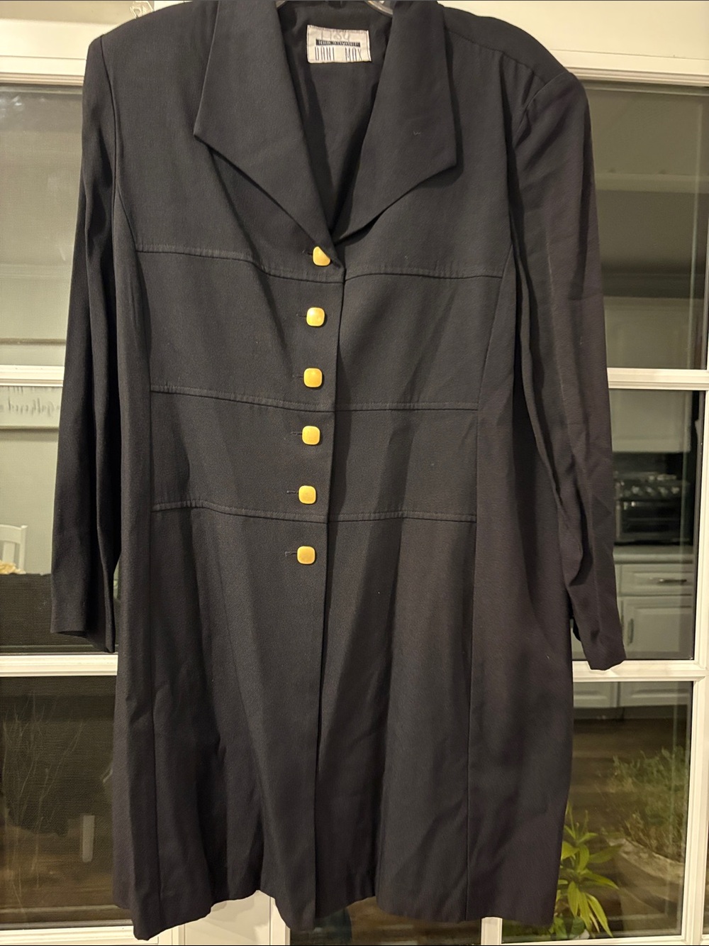 Vintage Black Women's Long Coat with Gold Buttons